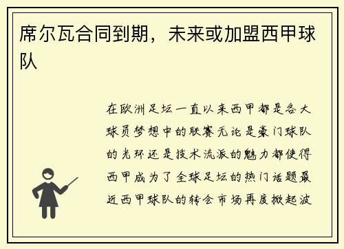 席尔瓦合同到期，未来或加盟西甲球队